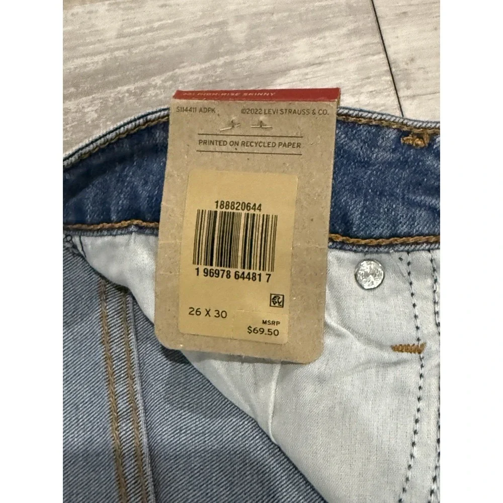 Levi's 721 High-Rise Skinny Jeans Women's W26 L30‎ Blue Distressed Ripped NEW